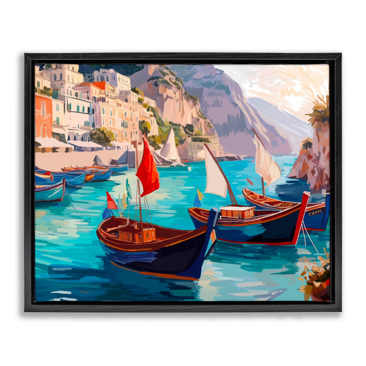 Stupell Industries Capri Boat Marina View Framed Floater Canvas Wall Art Design by Amelia Noyes